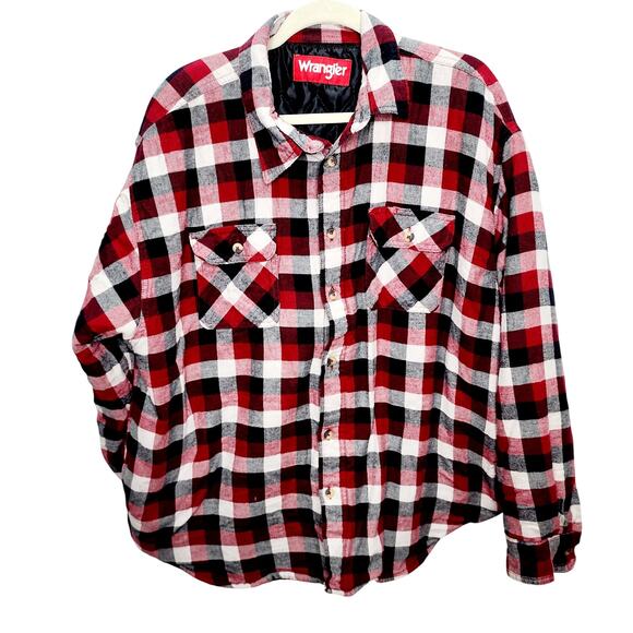 Wrangler Red Plaid Flannel Quilted Lined Button Front Men's Jacket Size 2XL - Picture 1 of 13